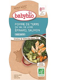 BABYBIO Menu zemiaky a špenát s lososom a ryžou (2x 200 g)