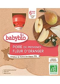 BABYBIO Pyré hruška pomarančový kvet (4x 90 g) - ovocný príkrm