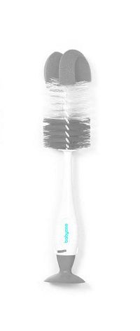 BabyOno Kefa so špongiou na fľaše a cumlíky s prísavkou - šedá 1×1 ks, kefa