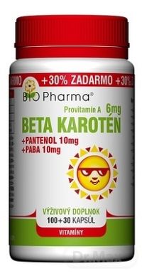 BIO Pharma Beta karotén 6 mg 1×130 cps (+Pantenol 10 mg + PABA 10 mg) 100+30 (+30% ZADARMO)