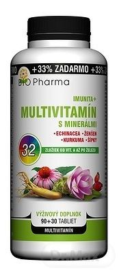BIO Pharma Multivitamín s minerálmi IMUNITA+ tbl 90+30 (33% ZADARMO) 32 zložiek (120 ks)