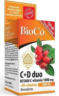 BioCo C+D duo 1×100 tbl, vitamín C RETARD 1000 mg + vitamín D3 2000 IU