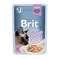 Brit Kapsička Prem Cat Delic Fillets In Gravy With Salmon For Sterilised 1×85 g, kompletné vlhké krmivo pre dospelé mačky