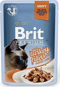 Brit Kapsička Prem Cat Delic Fillets In Gravy With Turkey 1×85 g, kompletné vlhké krmivo pre dospelé mačky
