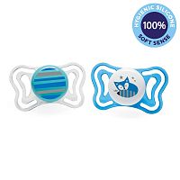 CHICCO Cumlík Physio Light silikónový chlapec - prúžok/líška 2 ks, 6-16 m+ 1x2ks