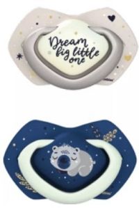 Cumlíky utišujúce SLEEPY KOALA silikón, symetrické, svietiace C 18m+m modré 1×2 ks, cumlíky utišujúce