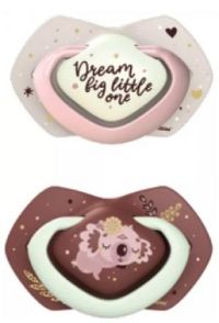 Cumlíky utišujúce SLEEPY KOALA silikón, symetrické, svietiace C 18m+ ružové 1×2 ks, cumlíky utišujúce