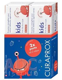 Curaprox Kids 2+ bez fluoridu + Baby detská zubná pasta príchuť jahoda 60 ml + detská zubná kefka 5 x 3,2 g darčeková sada