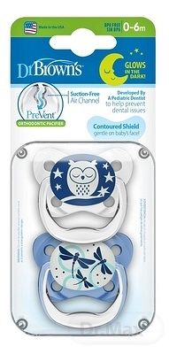 Dr.Brown´S Cumlík Prevent Ortodontický Svietiaci 0-6m Modrý 1×2 ks, svietiaci cumlík, 0-6m, modrý