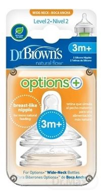 Dr.BROWN´S NÁHRADNÉ CUMLÍKY OPTIONS+ LEVEL 2 Wide-Neck, silikónové, 3M+, 1x2 ks