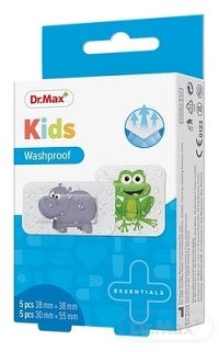 Dr.Max Náplasť Kids Washproof (inov. 2019) (38 x 38mm) x5 ks + (30 x 55mm) x5 ks, umývateľná 1x10 ks