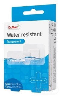 Dr.Max Náplasť Water resistant (inov. 2019) (38 x 38mm) x10 ks + (30 x 55mm) x10 ks, transparentná 1x20 ks