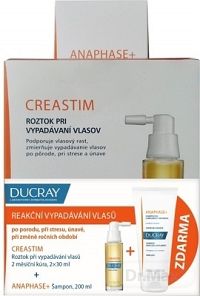 DUCRAY CREASTIM LOTION ANTICHUTE 1×1 set, roztok na reakčné vypadávanie vlasov 2×30 ml + Zadarmo ANAPHASE+ šampón 200 ml