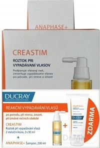 DUCRAY CREASTIM LOTION ANTICHUTE (Akcia) roztok reakčné vypadávanie vlasov 2x30 ml + Zadarmo ANAPHASE+ šampón 200 ml, 1x1 set