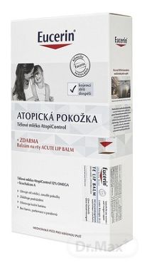 Eucerin AtopiControl Telové mlieko 250 ml + Balzám na pery ACUTE LIP BALM 10 ml , 1x1 set