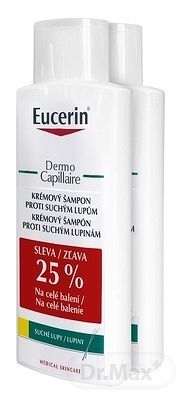 Eucerin DermoCapillaire Krémový šampón proti suchým lupinám - Balenie 1+1 - zľava 25% na celé balenie suché lupiny (duo, zľava 25%) 2x250 ml, 1x1 set