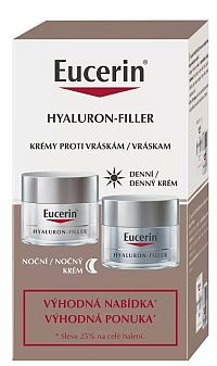 Eucerin HYALURON-FILLER + 3x EFFECT Denný krém SPF 15 + Nočný krém 2×50 ml, balenie pleťovej kozmetiky