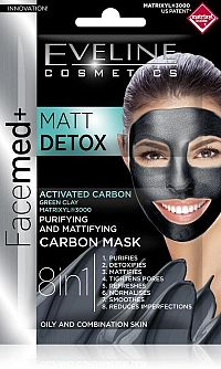 Eveline Cosmetics Matt Detox čistiaca hydratačná maska s aktívnym uhlím 8v1 2x5 ml