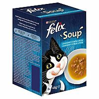 FELIX Soup polievky s treskou tuniakom a platesou pre mačky 6 x 48 g