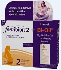 FemiBion 2 kyselina listová a Metafolin+DHA+Vit.D3 Duopack 2 x 30 tabliet + 2 x 30 kapsúl + darček 10 trblietavých tetovaní na bruško