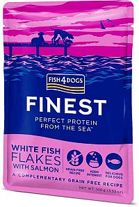 FISH4DOGS Kapsička pre psy Finest kúsky bielej ryby s lososom 100g
