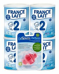 FRANCE LAIT 2 + DR.BROWNS HRYZADLO 4×400g dojčenská výživa + 1×1ks hryzadlo