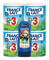 France Lait 3 mliečna výživa na podporu rastu pre malé deti od 1 roka + Bübchen Kids Odvážny požiarnik 4×440 g, mliečna výživa na podporu rastu + šampón pre deti