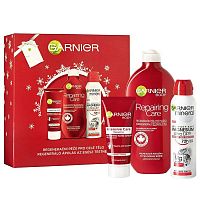 Garnier Repairing Care regeneračné telové mlieko 400 ml + regeneračný krém na ruky 100 ml + Magnesium ultra dry antiperspirant 150 ml darčeková sada