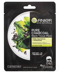 GARNIER Skin Black Mask PURE CHARCOAL Čierne Riasy čistiaca hydratačná textilná maska s obsahom aktívneho uhlia 1x32 g