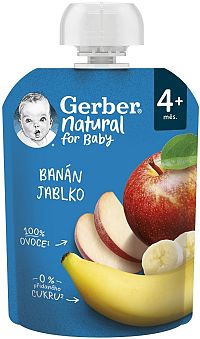 Gerber Natural Kapsička Banán a jablko; ovocná desiata (od ukonč. 4. mesiaca)