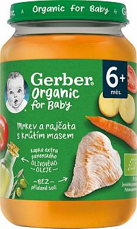 Gerber Organic mrkva a paradajky s morčacím mäsom 190 g