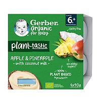 Gerber Organic Rastlinný Dezert Jablko a Ananás s kokosovým mliekom 4 x 90 g