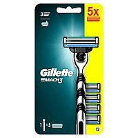 GILLETTE MACH3 STROJCEK + 5NH 1×1 set, holiaci strojček + 5 náhradných hlavíc