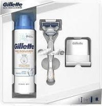 Gillette Skinguard holiaci strojček + náhradné hlavice 1 kus + gél na holenie 200 ml + háčik na holiaci strojček darčeková sada
