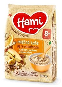 Hami mliečna kaša so 7 obilninami s jablkom, banánom a pomarančom (od ukonč. 8. mesiaca) 1x210 g