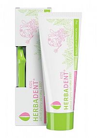 HERBADENT KIDS Detská zubná pasta bylinná, s fluoridom 75 g + zubná kefka 1ks, 1x1set