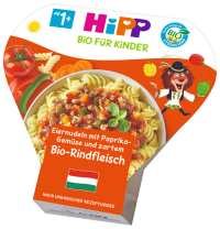 Hipp BIO vaječné rezance so zeleninou a paprikou a jemným BIO hovädzím mäsom 250 g