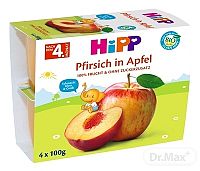 HiPP Príkrm BIO 100% Ovocie Jablká s broskyňami 1×400 g, ovocný príkrm 4m+