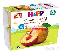 HiPP Príkrm BIO 100% Ovocie Jablká s broskyňami 1×400 g, ovocný príkrm 4m+