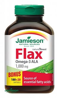 JAMIESON FLAX OMEGA-3 1000 mg ĽANOVÝ OLEJ cps 180+20 (200 ks)