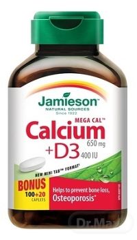 JAMIESON MEGA CAL VÁPNIK + VITAMIN D3 tbl (650 mg/400 IU) 100+20 zadarmo (120 ks)
