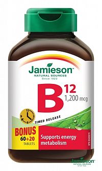 Jamieson Vitamín B12 1200mcg 60+20tbl. predĺžený účinok 80 tbl.