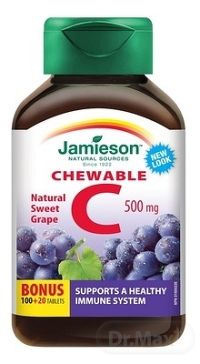JAMIESON VITAMÍN C 500 mg hrozno tbl na cmúľanie, 100+20 zadarmo (120 ks)