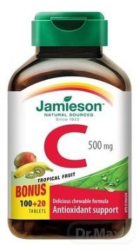 JAMIESON VITAMÍN C 500 mg tropické ovocie tbl na cmúľanie, 100+20 (120 ks)