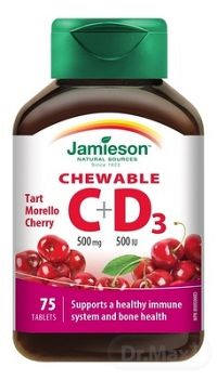 JAMIESON VITAMÍNY C a D čerešňa 500 mg/ 500 IU tbl na cmúľanie (cherry) 1x75 ks