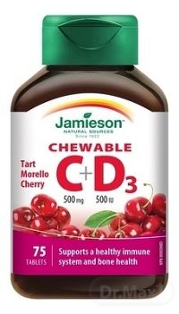 JAMIESON VITAMÍNY C a D3 čerešňa 500 mg/ 500 IU tbl na cmúľanie (cherry) 1x75 ks