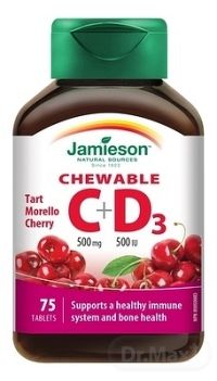JAMIESON VITAMÍNY C a D3 čerešňa 500 mg/ 500 IU tbl na cmúľanie (cherry) 1x75 ks