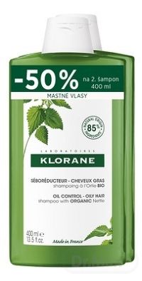 KLORANE SHAMPOOING à l'Ortie BIO (DUO) šampón s bio žihľavou, mastné vlasy (zľava -50% na 2.produkt) 2x400 ml, 1x1 set