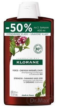 KLORANE SHAMPOOING À LA QUININE & EDELWEISS (DUO) 1×1 set, šampón s chinínom a bio plesnivcom alpským (zľava -50% na 2.produkt) 2x400ml