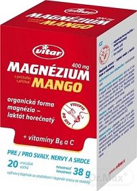 MAGNEZIUM 400MG+B6+C 20KS VRECIEK MANGO VITAR 1x20 ks, vrecúška s príchuťou manga